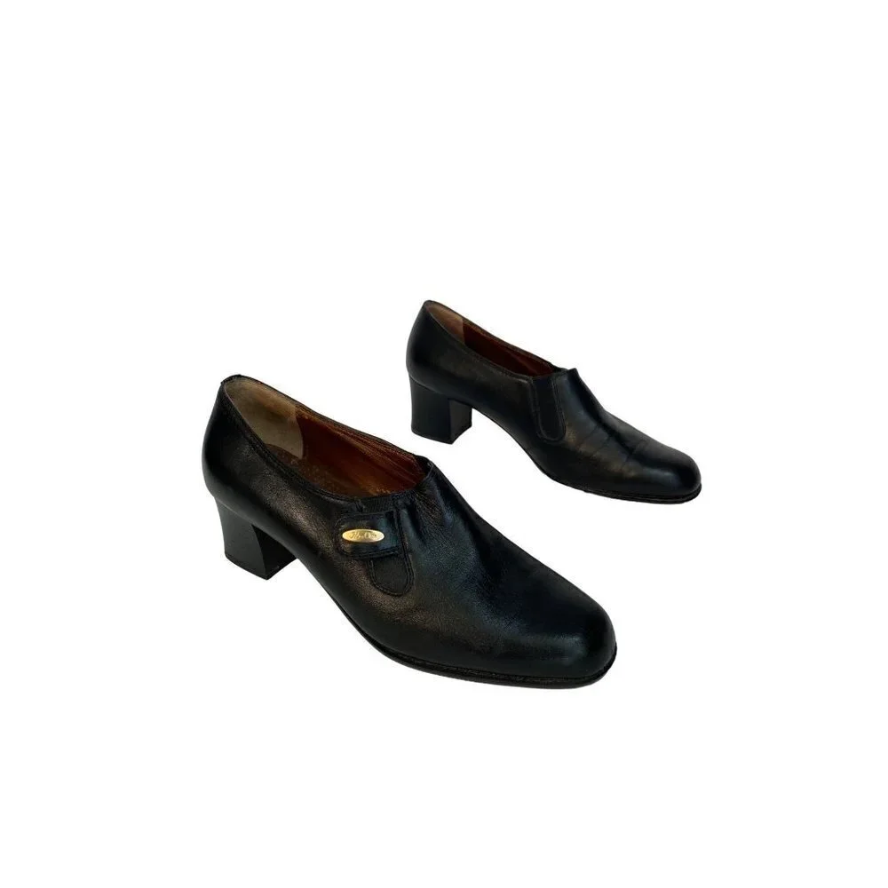 Vintage‎ 80's Miss Clair Linea Young Black Italian Leather Shoes Size 37